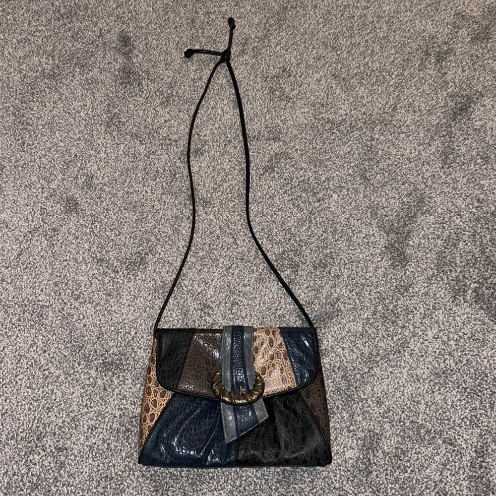 Leather Patchwork Purse With Snap Closure - image 2